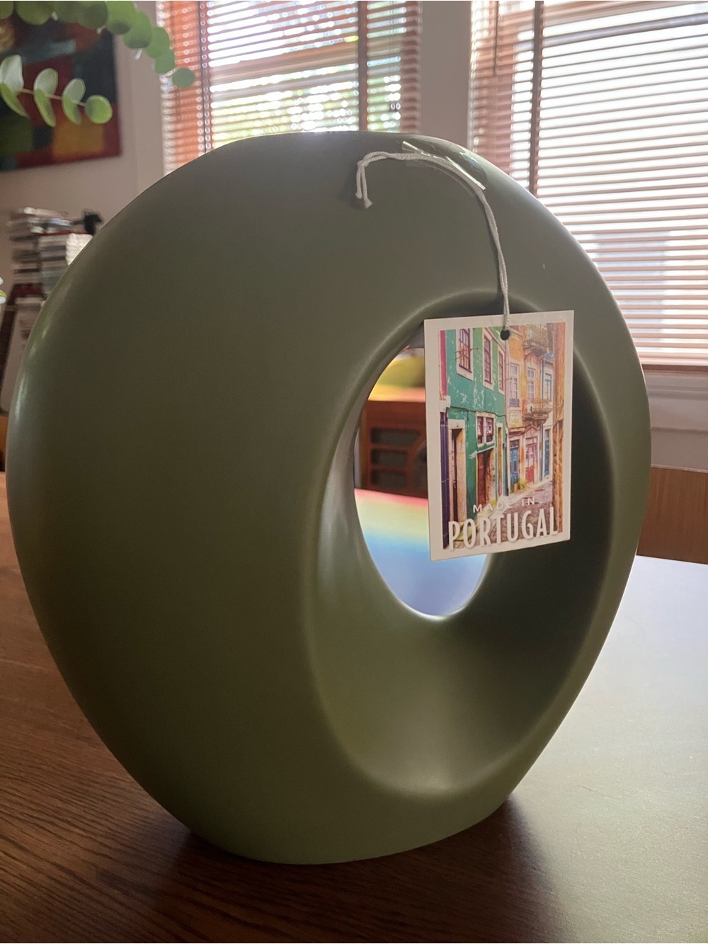 Olive Green Ceramic Ring Vase - Made in Portugal, Sporvil
